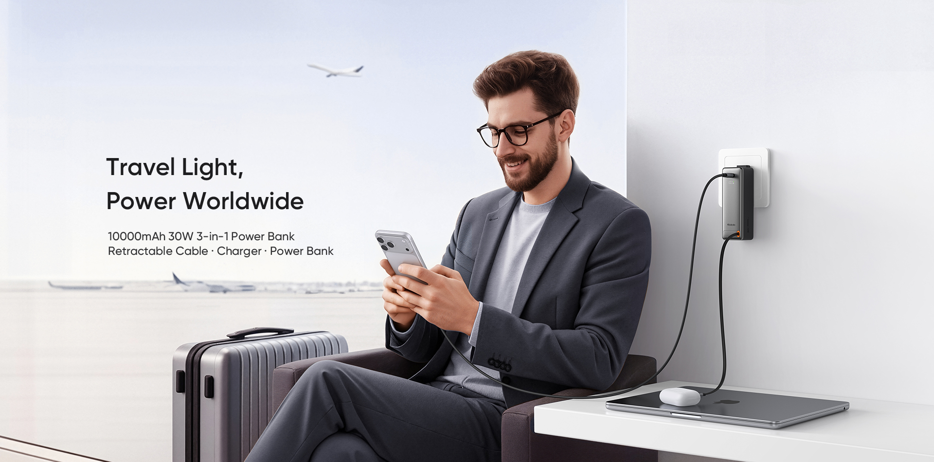Mcdodo 3-in-1 Retractable Power Bank 30W - Black image 6