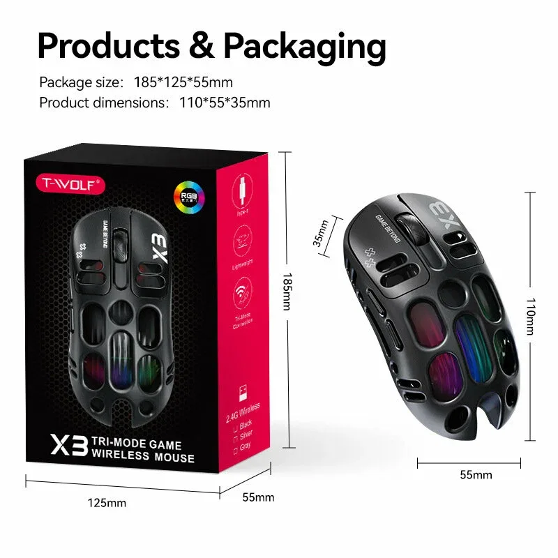 T-WOLF X3 Tri-Mode Light Weight Gaming Mouse image 5