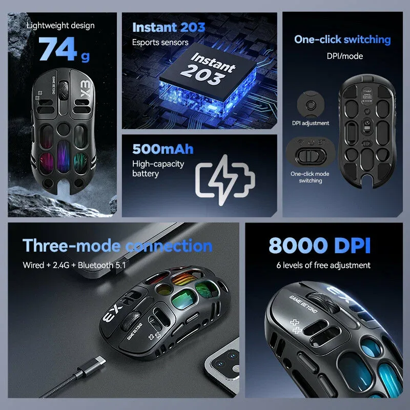 T-WOLF X3 Tri-Mode Light Weight Gaming Mouse image 6