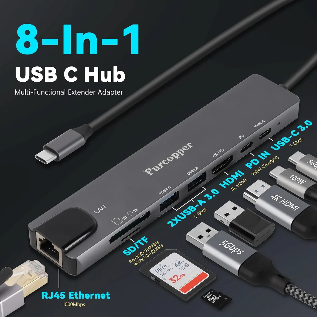 USB-C 8-in-1 Multiport Hub 100W image 6